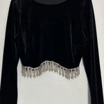 Windsor Black Velvet Top with Silver Rhinestone Fringe Photo 0