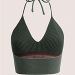 New Mushroom knit olive green halter Top Size L Photo 1