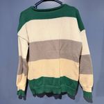 Striped Green and Cream Striped Sweater Large 100% Polyester Photo 4