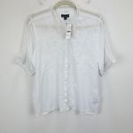 J.Crew  Embroidered Lace Trim Button Up Shirt Cotton Voile White US 10 NWT Photo 4