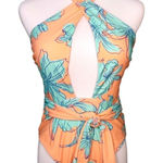 Cupshe Blooming Flowers Wrap Neck One Piece Swimsuit LARGE Hawaiian Beach NWT Photo 0