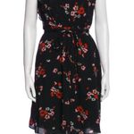 Rebecca Taylor  black red floral ruffle v neckline silk dress 8 Photo 0