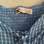 SO  Junior’s Blue Plaid Cropped Front Lace Up Top Flutter Sleeves Size XL Photo 4