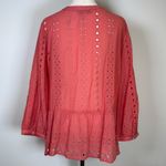 Loft Ann Taylor  Coral Pink Eyelet Peplum Blouse Cotton Blend Womens Size Medium Photo 5