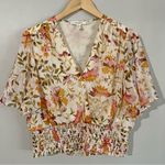 Haver + Blair Floral Smocked Blouse XL Gold Thread Boho Flutter Sleeve Top Photo 0