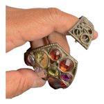 Multicolored Rhinestone Cabochon Hinged Brass Filigree Clamper Bangle Bracelet Gold Photo 8