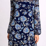 The Limited  Navy Blue Sheer Floral Long Sleeve Shift Dress - Size 10 Photo 0