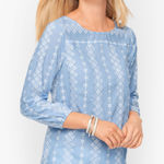 Talbots ‎ Womens Diamond Stripe Embroidered Top Size Medium Blue 3/4 Sleeve Boho Photo 0