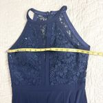 Nightway Navy Sequins Lace Gown Womens 10 Formal Maxi Gown Halter Style Slit Blue Photo 8