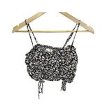 Hollister  Women’s Juniors Black Floral Cinch Front Tie Ruched Crop Top Sz M Photo 0