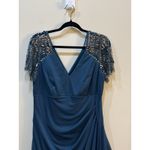 XScape Sheer Matte Jersey V-Neck Short Sleeve Beaded Ruched Sheath Dress Size 16 Photo 2