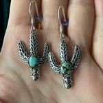Natural Blue Moon Turquoise Cactus Earrings Silver Photo 6
