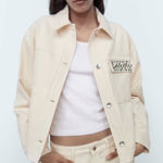ZARA  Rhinestone Beaded Pocket Cotton Jacket Ivory cream Colored‎ NWT Photo 0