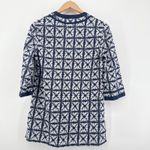 J.Crew‎ Navy White Print V Neck Cotton 3/4 Sleeve Tunic Top Women's Size Medium Blue Photo 4