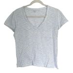 Madewell Women's Sz S White Blue Striped V-Neck Short Sleeve Pullover Semi sheer Photo 0