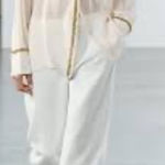 ZARA  Beige Viscose Button Down Shirt with Gold Chain XS Photo 0