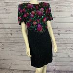 Laurence Kazar 1980s Lawrence Kazar Silk Beaded Floral Cocktail Dress large to XL Photo 14