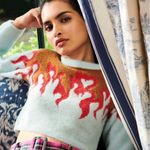 For Love & Lemons Flame Mohair Fuzzy Cropped Sweater in Size Medium Brown Photo 0