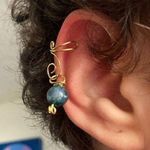 New Handcrafted Wire Ear Cuff With Moss Agate Crystal Stone Bead Charm Gold Photo 0