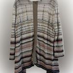 Nic+Zoe Open front striped linen cardigan Sweater Khaki/Black/White Womens 2X Photo 1