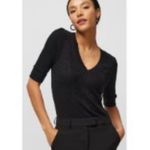 Jo Borkett Cashmere XXS Elbow Sleeve Scoop Neck Pullover Knit Sweater Top Black Photo 1