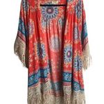 Umgee Size S/M Kimono Open Front Floral Fringe Crochet Festival Swim Cover Up Photo 0