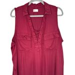 SO  Burgundy Lace-Up Collared Sleeveless Dress Photo 3