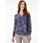 Jones New York ✨ Simplified Paisley Floral Blue Utility Sz Large Blouse✨ Photo 6