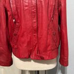 Vintage Women Genuine Red Leather Bomber Zip Front Jacket Made in Korea Sz M Size M Photo 2