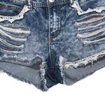 Harmony & Havoc Lace Embroidered Blue Acid Wash Distressed Denim Shorts NWOT Photo 4