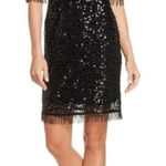 Taylor BlackHalf Sleeve Beaded Tassel Sequin Mini Dress. Size Photo 0