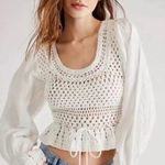 Free People  Women's Ivory Long-Sleeve Megan Crochet Cutout Back Top Medium NWT Photo 0