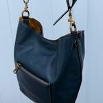 Coach Pebbled Leather Duffle Shoulder Bag 50115 Twist Lock Blue Hobo Crossbody L Photo 2