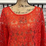 Adiva Womens Floral Crochet Open‎ Knit 3/4 Bell Sleeve Top Red Orange Size Large Photo 1