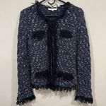 Maje EUC  tweed cardigan sweater jacket blazer size 1 blue fringe Photo 0