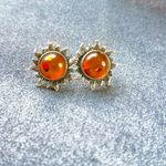 Artisan Vintage Sterling Silver 925 Sunburst Amber Earrings Photo 1
