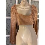 Milk & Honey Satin Corset Top Womens XL Long Sleeve Leopard Print Smocked Blouse Gold Photo 2