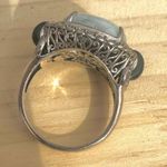 Sterling Silver Celadon Jade & Black Onyx CZ Filigree Ring Photo 10