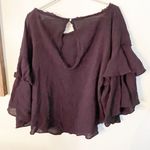 Free People Size Medium Ruffle Tiered Sleeve Gauze Black Blouse Bohemian Top Photo 4