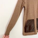 J.Crew Factory Merino Wool Faux Leather Pockets Sweater Brown Women’s Small Photo 6
