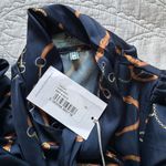 Navy & Gold Chains Satin Pussybow Blouse Blue Size 10 Photo 4