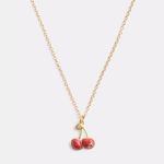 Coach New Cherry Charm Pendant Necklace; Gold/Red. With Tag, Card and Polybag Photo 4