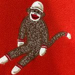 Nick & Nora  Sock Monkey One Piece Footie Fleece Pajamas Sleepwear Size M Red Photo 2