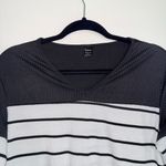 SheIn Striped Top White Black Contrast Ribbed Fitted Long Sleeve Photo 2