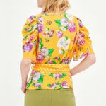 ZARA  Floral Print Puff Sleeve V-Neck Faux Wrap Blouse Yellow Multi Size Medium Photo 3