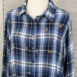 Knox Rose  Plaid Floral Embroidered Button Down Shirt Blue/Multi-XL Photo 1