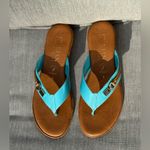 Italian Shoemakers Womens  Vale Low Wedge Thong Comfort Sandal Teal Gold Tan Sz 8 Photo 1