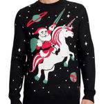 Tipsy Elves  SANTA UNICORN UGLY CHRISTMAS SWEATER BLACK RED GREEN SIZE L XL Photo 0