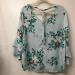 Seven Sisters Light Blue Floral Blouse Ruffle Sleeve SzM‎ Photo 2