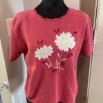 Christopher & Banks Vintage‎ Y2K  Knit Crochet Pink Babydoll Too Flower Lace Trim Photo 0